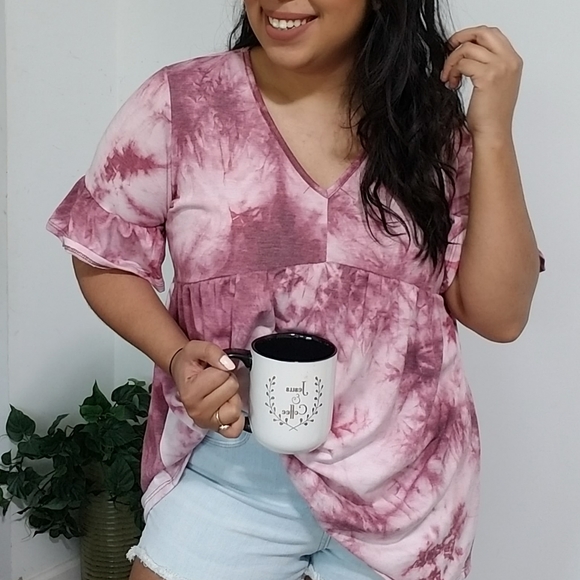 WHAT A DAY TIE DYE RUFFLE TUNIC TOP - Picture 15 of 16